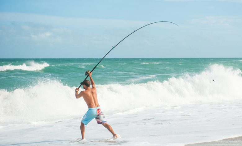 صيد السمك بالسنارة من الشاطىء